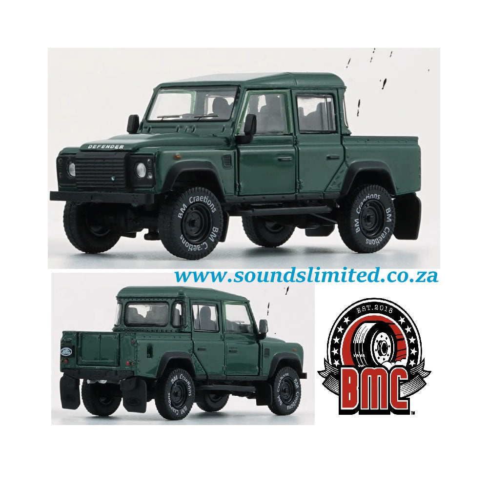 BM Creations Land Rover Defender 110 Pick UP Green RHD 1/64 64B0196