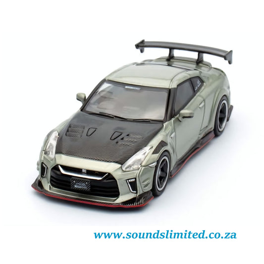 Inno64 Models 1/64 Nissan GT-R (R35) "Top Secret" RHD Light Green Metallic with Carbon Hood Die Cast Model Car