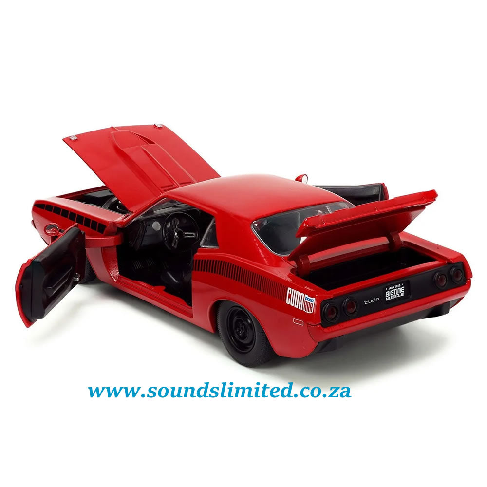 Jada BigTime Muscle 1973 Plymouth Barracuda & Black Stripes Model Red 1/24 34037