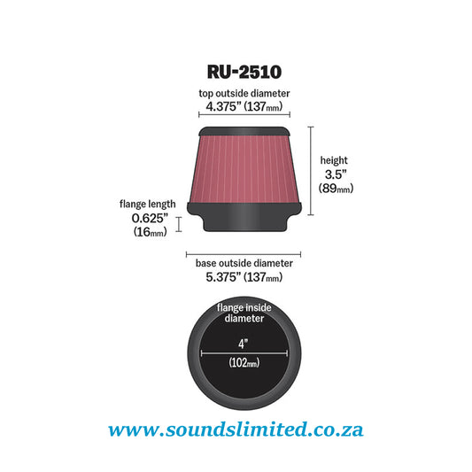 K&N High-Flow Original Universal Air Filter - 4"FLG, 5-3/8"B, 4-1/2"T, 3-1/2"H RU-2510