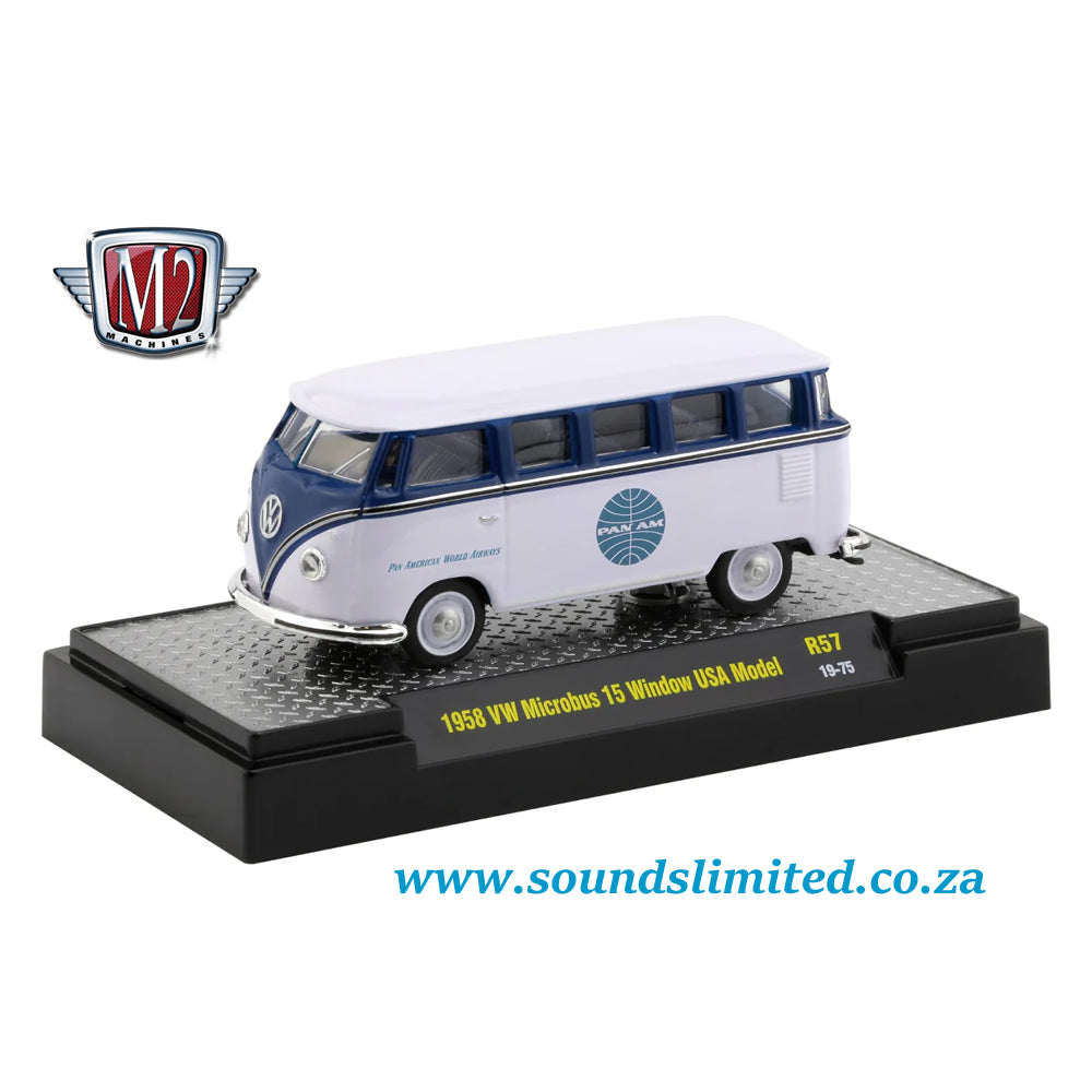 M2 Machines 1/64 Pan Am 1958 VW Delivery Microbus 15 Window USA Model Release 57 R57-19-75