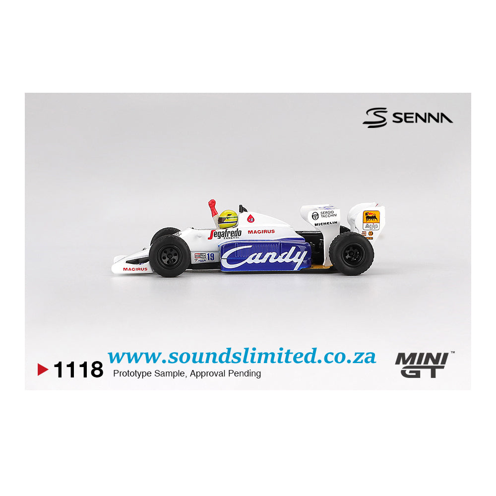 Mini GT #1118 Toleman TG184 #19 Ayrton Senna 1984 Monaco Grand Prix 2nd Place