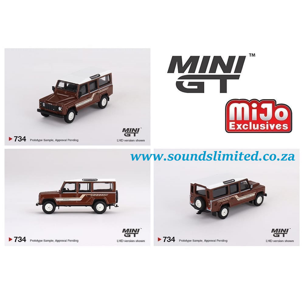 Mini GT #734 Land Rover Defender 110 1985 County Station Wagon Russet Brown