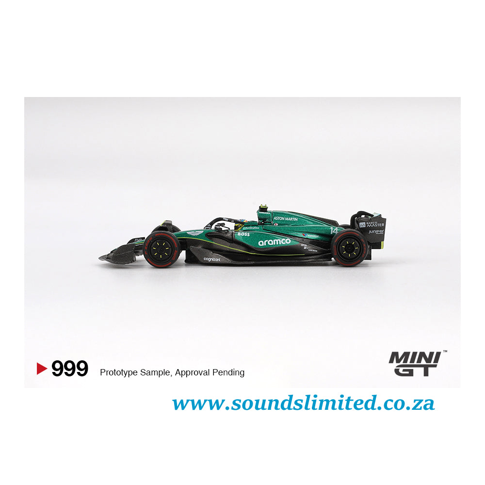 Mini GT #999 Aston Martin AMR24 #14 Fernando Alonso 2024 F1 2024 Bahrain GP