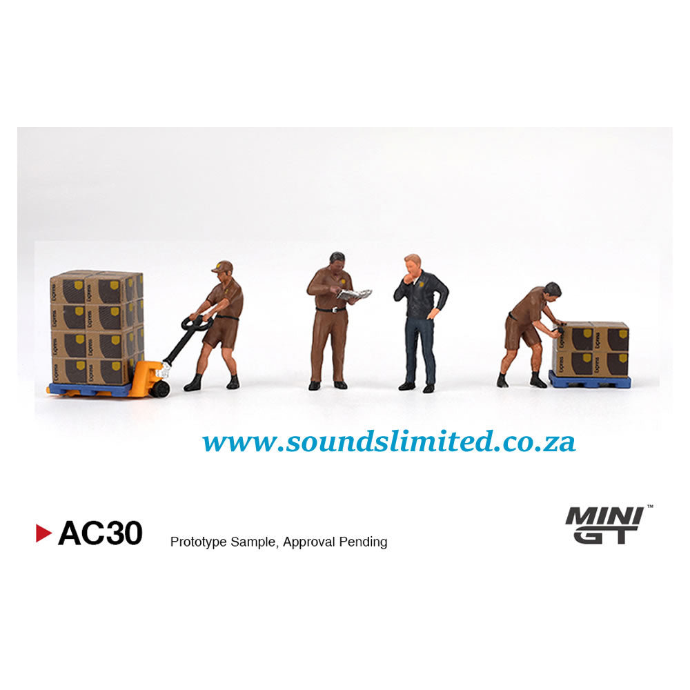 Mini GT #AC30 UPS Driver and workers 1/64 Figurines