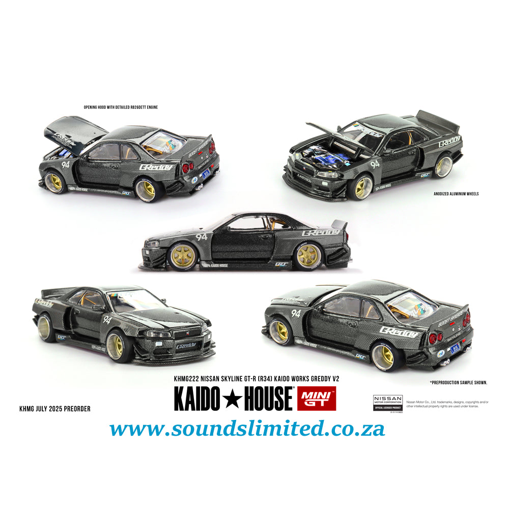 Mini GT Kaido House #222 Nissan Skyline GT-R (R34) Kaido Works GReddy V2