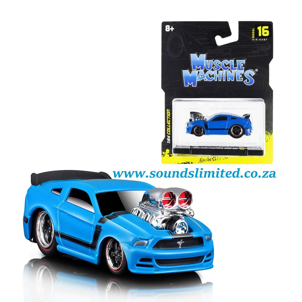Maisto Muscle Machines 1:64 - 2013 Ford Mustang Boss 302 Light Blue with Black Stripes #16