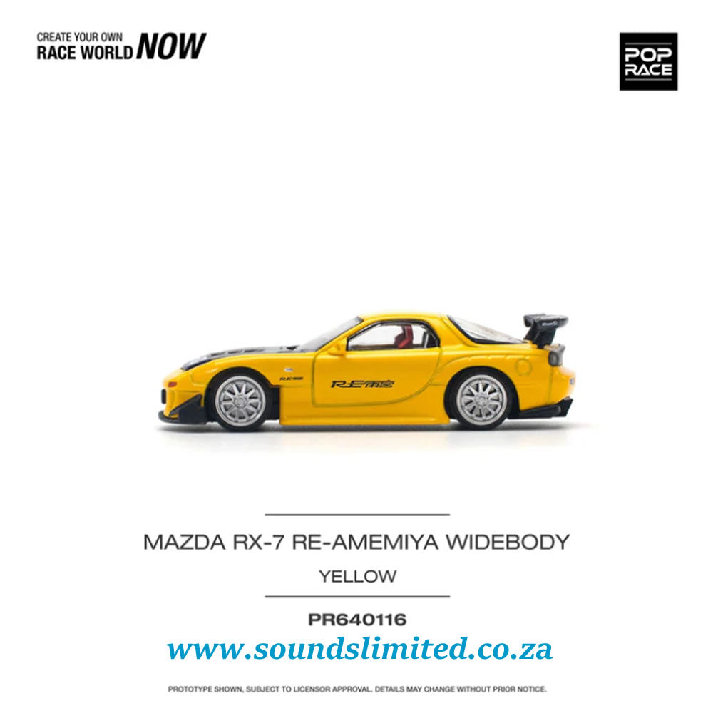 Pop Race 1/64 Mazda RX-7 (FD3S) Re-Amemya Widebody Yellow PR64-116