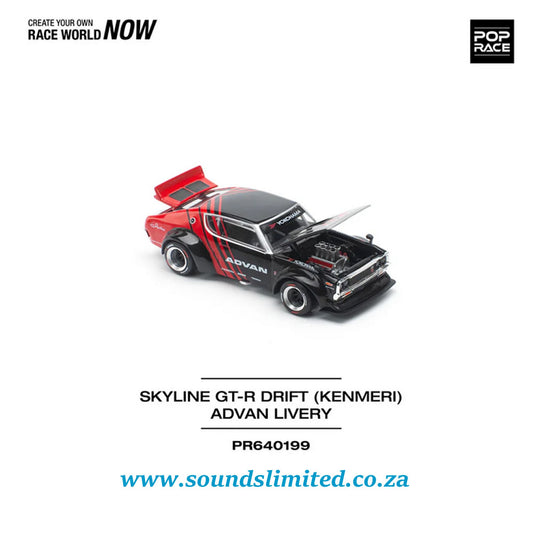Pop Race 1/64 Nissan Skyline GT-R Drift Kenmeri Advan Livery PR64-199