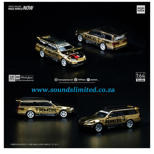 Pop Race PR64-57 Nissan Stagea #1 "Pennzoil" Gold Chrome with Carbon Top 1/64