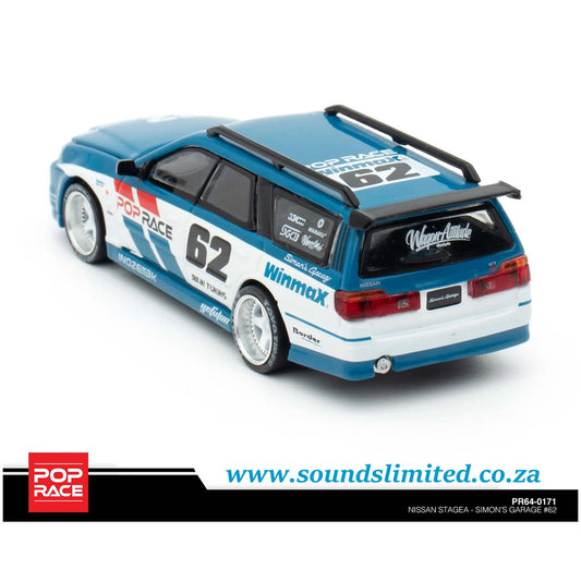Pop Race Stagea SIMON'S GARAGE 62 (EXCLUSIVE MODEL) - Blue White ALL IN TUNING 2024 PR64-171