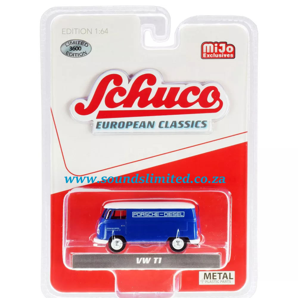Schuco Volkswagen T1 Panel Bus "Porsche Diesel" Blue with White Top "European Classics"