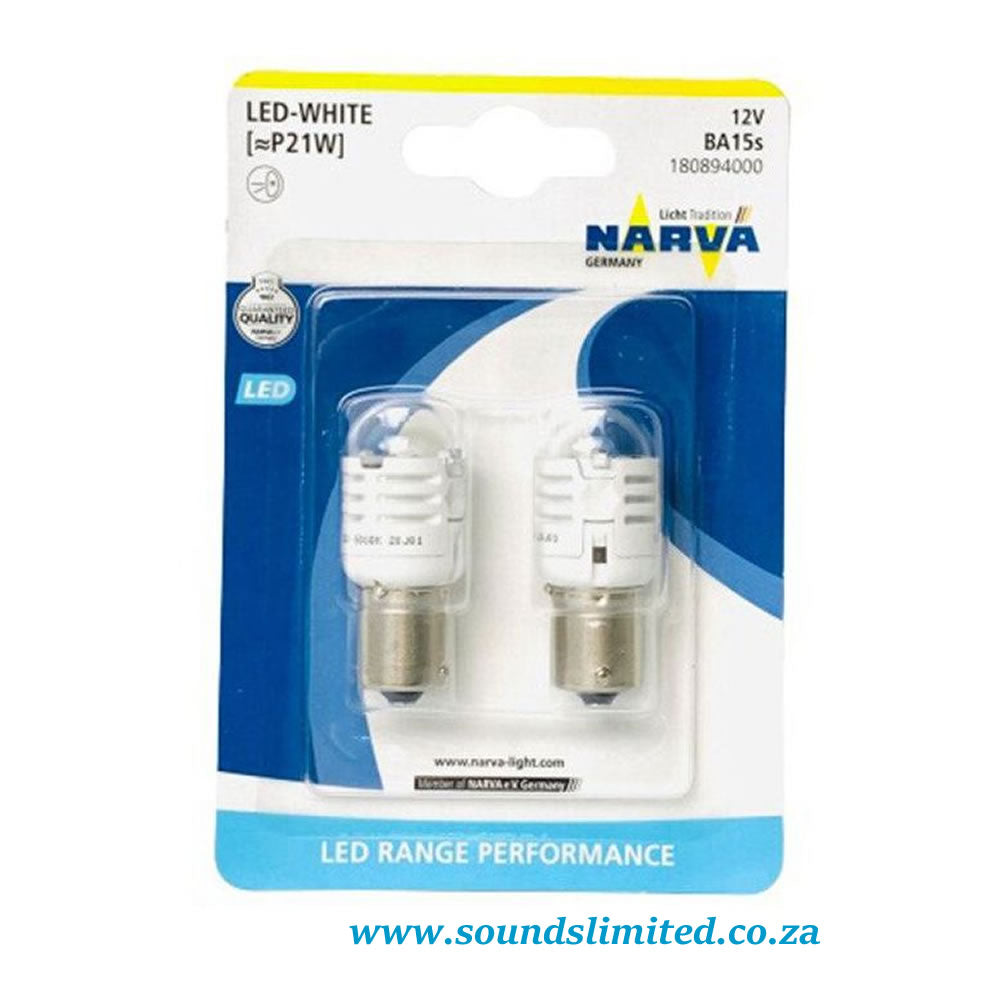 Narva LED Range Performance 12v BA15s - 180894000 - White 2x P21W 6000k