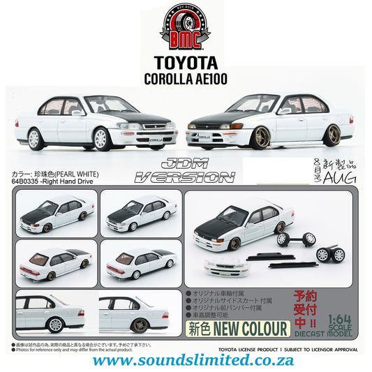 BM Creations Toyota Corolla 1996 AE100 Pearl White with Carbon Bonnet 64B0335