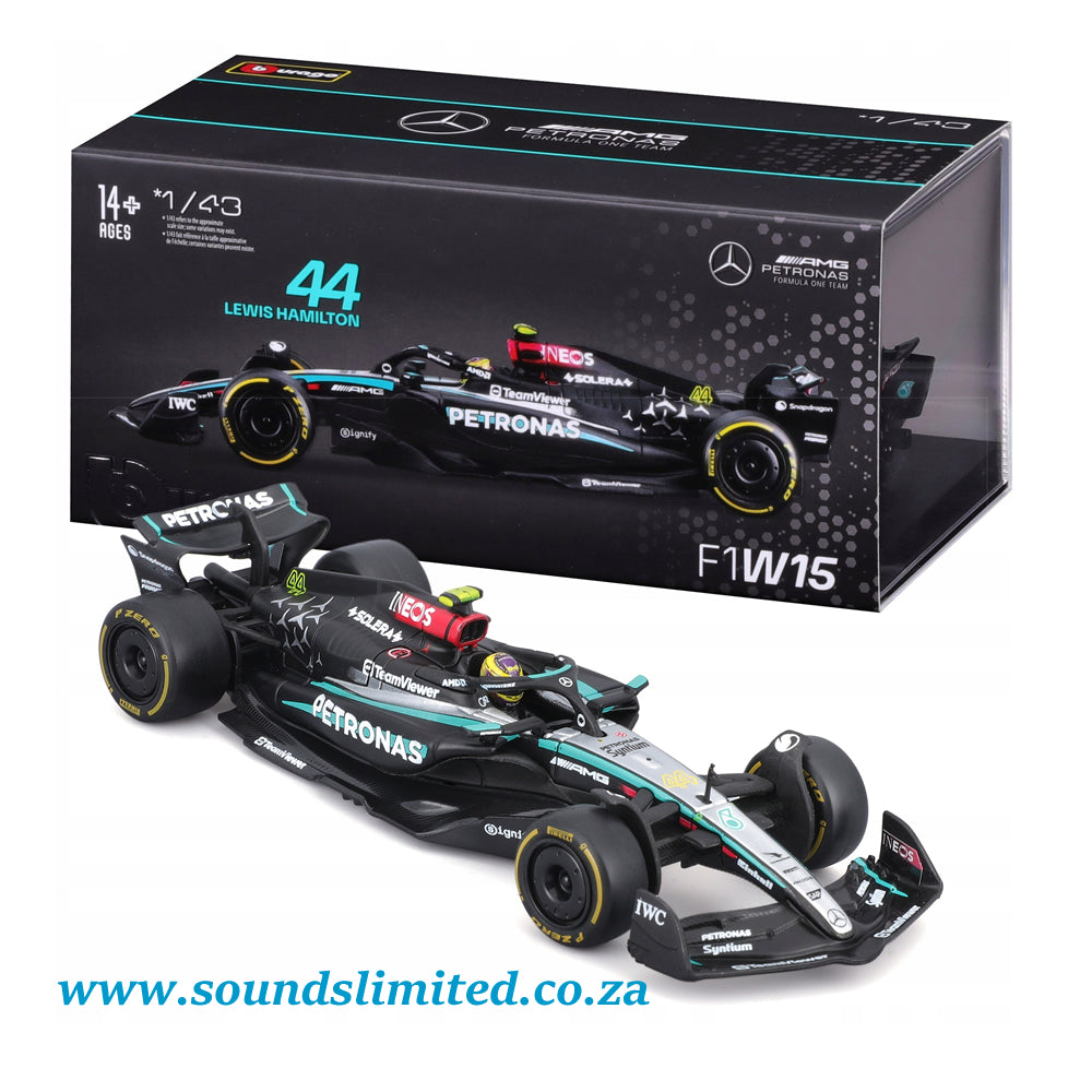 Bburago F1 W15 Mercedes-Benz AMG #44 Lewis Hamilton with Helmet 1/43 Scale 18-38209