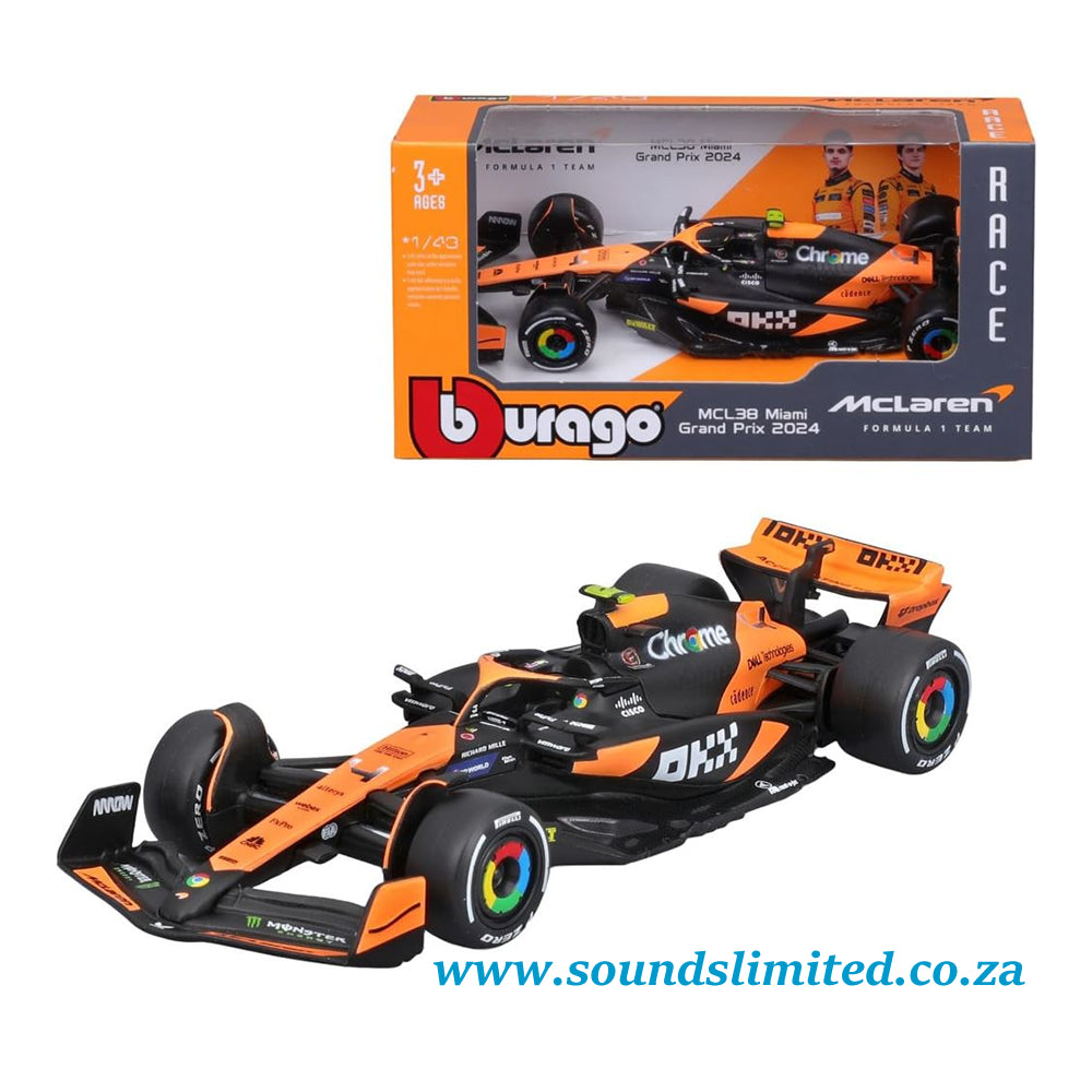 Bburago McLaren MCL38 Miami Grand Prix 2024 #4 Lando Norris 18-38214