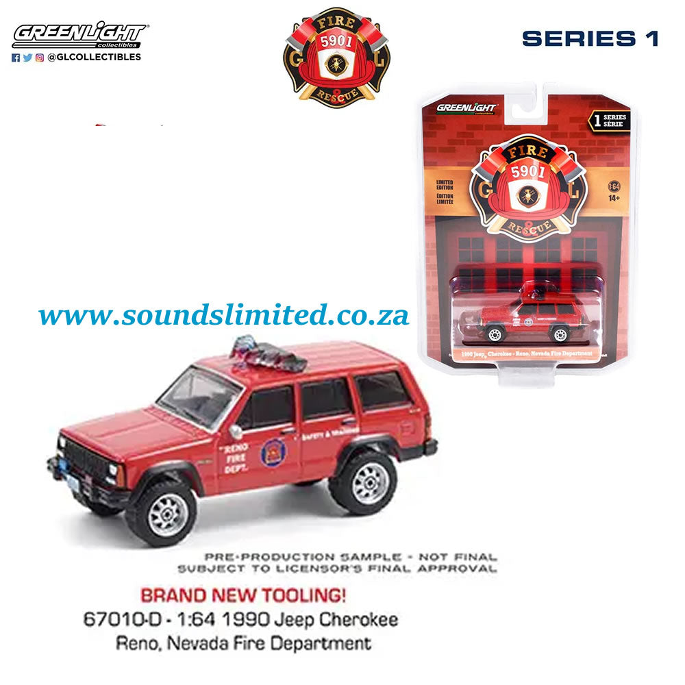 Greenlight 1990 Jeep Cherokee Reno Nevada Fire Department 67010-D