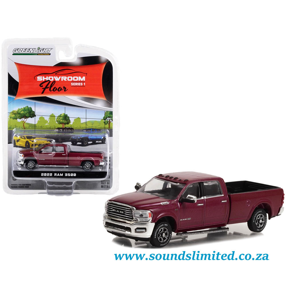 Greenlight 2022 Ram 3500 Limited Longhorn Truck Delmonico Red Metallic Showroom Floor Series 1 1/64
