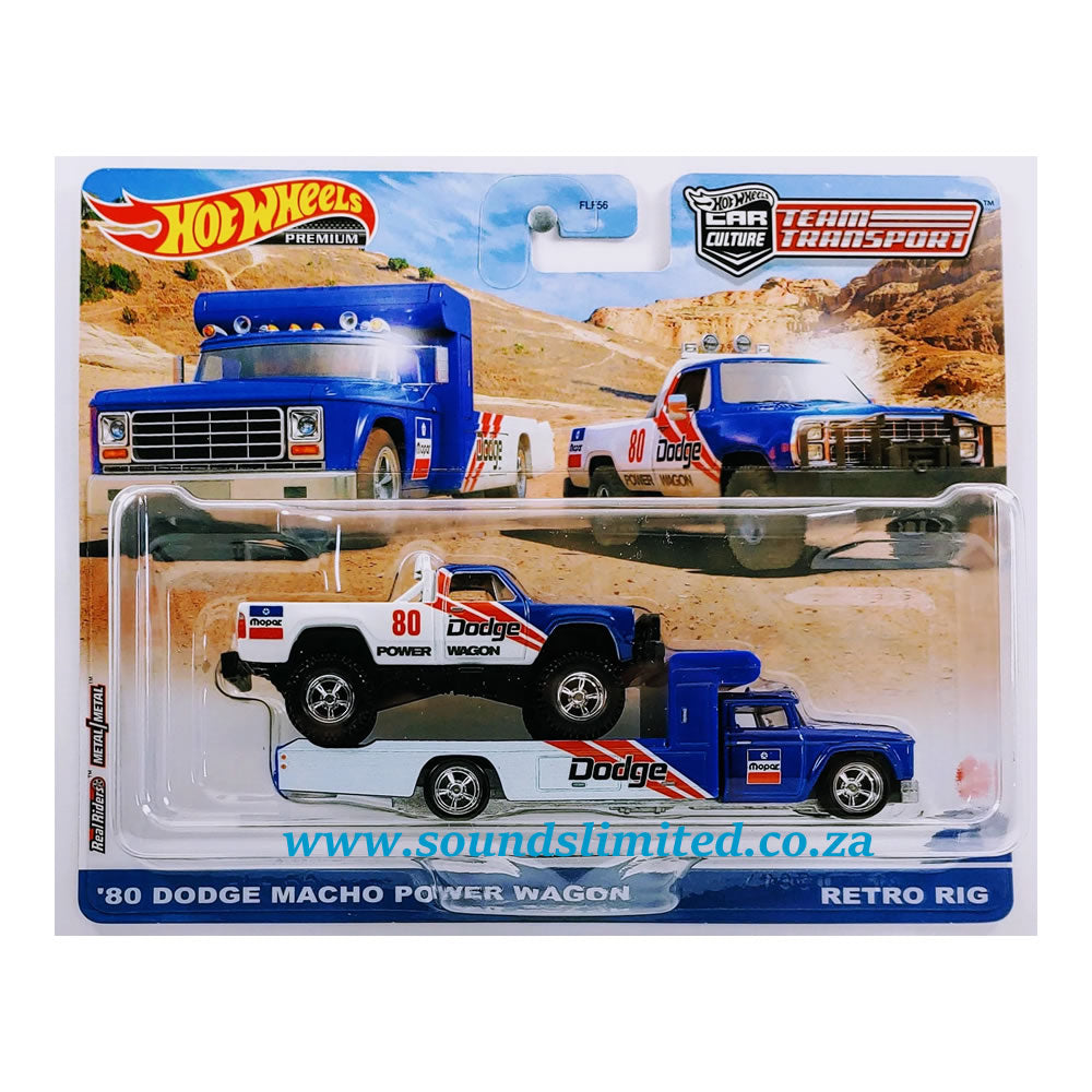 Hot Wheels Premium Car Culture Team Transport #51 - '80 Dodge Macho Power Wagon & Retro Rig - #HKF38
