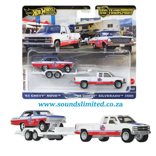 Hot Wheels Premium Car Culture Team Transport #68 - ´63 Chevy Nova & ´88 Chevy Silverado 3500 HRV42