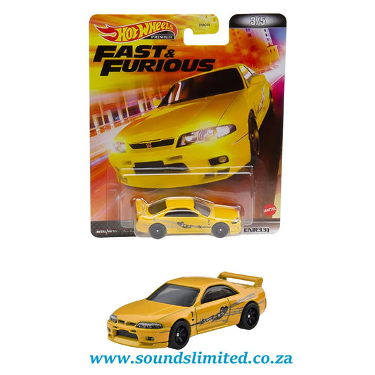 Hot Wheels HCP26 Retro Entertainment, Fast and Furious Nissan Skyline GT-R (BCNR33), Yellow