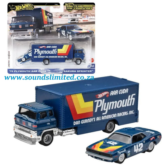Hot Wheels Premium Car Culture Team Transport #63 - '70 Plymouth AAR Cuda and Sakura Sprinter - HRV38