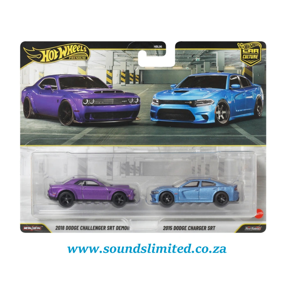 Hot Wheels Premium Twin Pack 2018 Dodge Challenger SRT Demon & 2015 Dodge Charger SRT JHW47