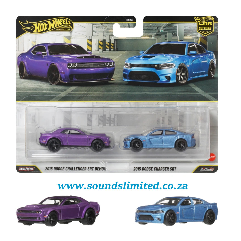 Hot Wheels Premium Twin Pack 2018 Dodge Challenger SRT Demon & 2015 Dodge Charger SRT JHW47