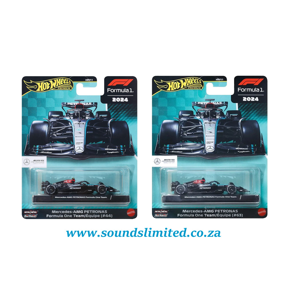 Hot Wheels Set of 2 Premium Formula 1 Mercedes-AMG Petronas Formula One Team W15 #44 and #63 - HRV11