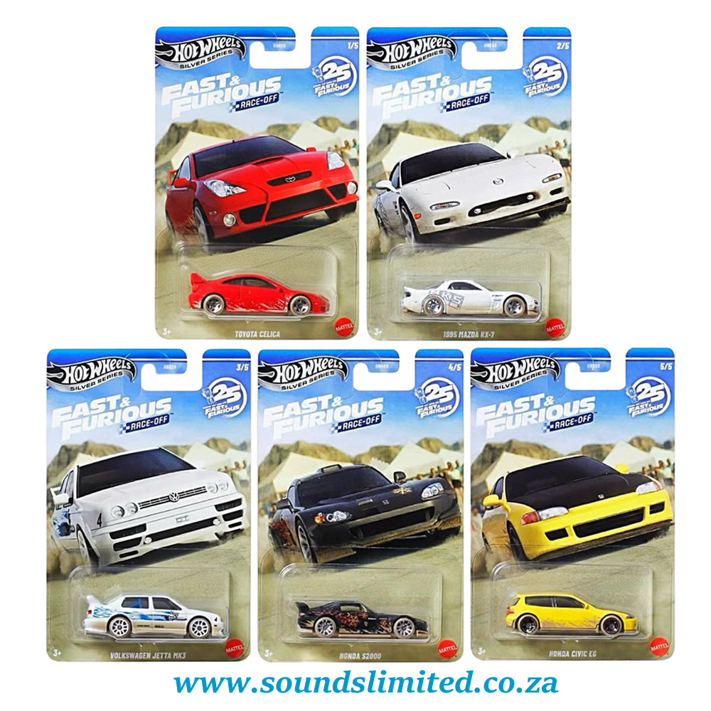 Hot Wheels Silver Series Fast & Furious 25th Anniversary RACE OFF Set of 5 HNR88-9C6P
