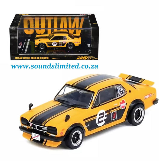 Inno64 Models 1/64 Nissan Skyline 2000 GT-R (KPGC10) RHD #23 Yellow with Black "Outlaw"