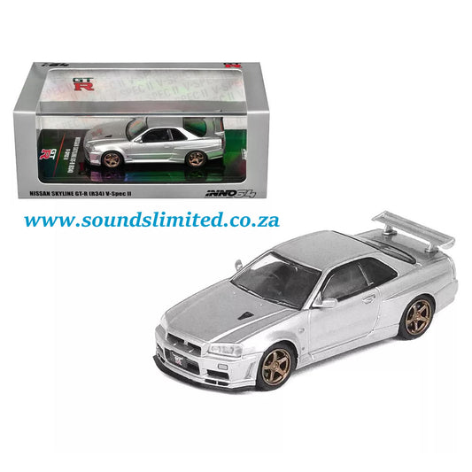 Inno64 Models 1/64 Nissan Skyline GT-R (R34) V-SPEC II RHD Silver Metallic Diecast - IN64-R34VS-SIL