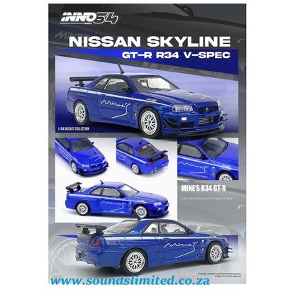 Inno64 Models 1/64 Nissan Skyline GT-R (R34) V-SPEC Tuned by “MINE’S” IN64-R34VS-MINES-BL