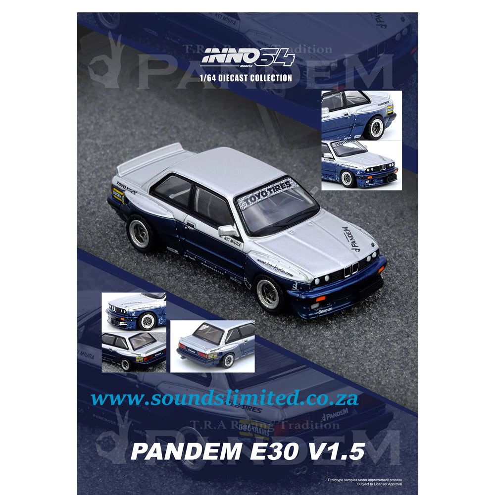 Inno64 BMW Pandem E30 M3 Silver/Blue IN64-E30P-SILBLU