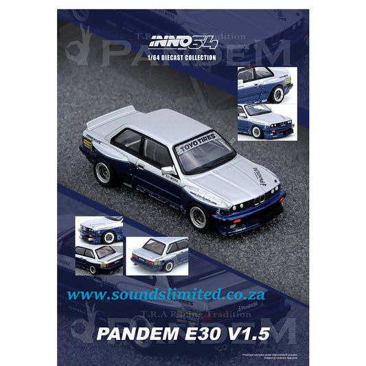 Inno64 BMW Pandem E30 M3 Silver/Blue IN64-E30P-SILBLU