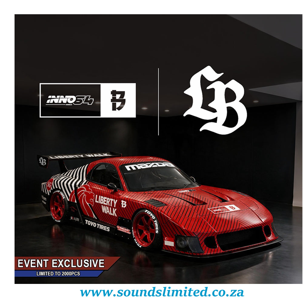 Inno64 x SDCC 2026 x Black Crow Customs Mazda LB-Super Silhouette RX7 (FD3S) Red with Acrylic Case IN64-LBWKRX7-15-SDCC26