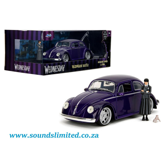 Jada 1/24 Hollywood Rides Volkswagen Beetle & Wednesday Addams & Thing Figures - #35131