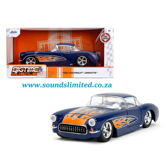 Jada 1957 Chevrolet Corvette Dark Blue W/Flames 1/24 35031 Bigtime Muscle