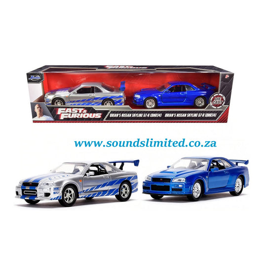 Jada 1/32 "Fast & Furious" Brian's Nissan Skyline GT-R R34 (Silver & Blue Set) - #31980