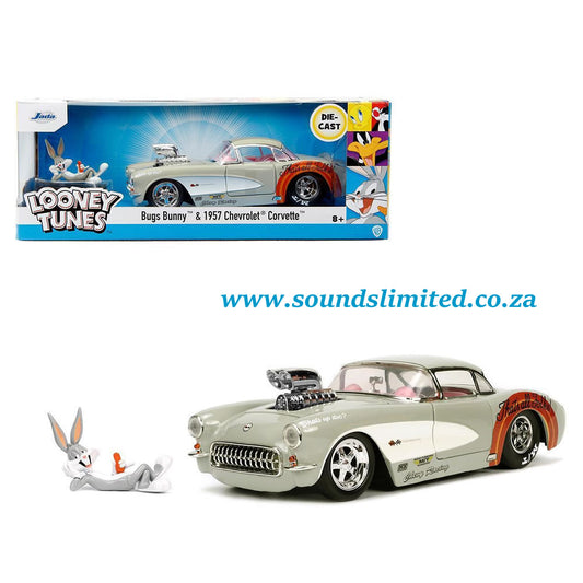 Jada Toys 32390 1957 Chevrolet Corvette with Bugs Bunny Figurine - Looney Tunes 1/24