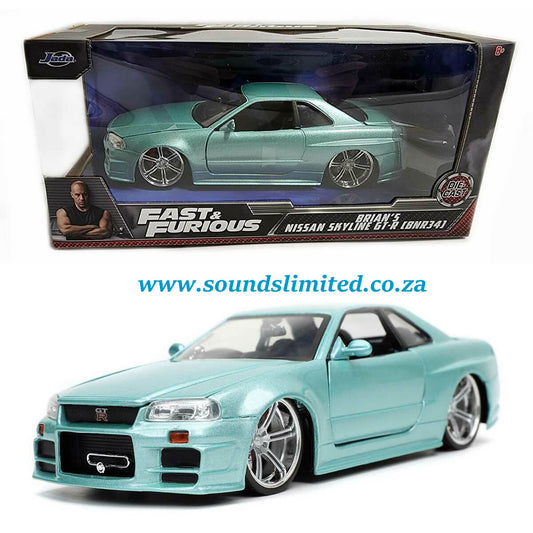 Jada Toys 1/24 Fast and Furious Brian's Nissan Skyline GT-R R34 (Turquoise) #32608