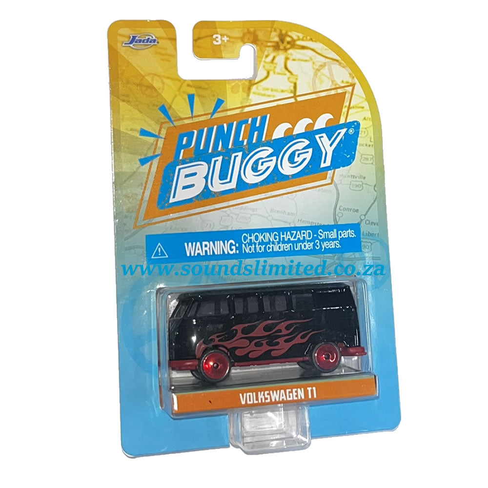 Jada Toys 1/64 Volkswagen T1 Bus Black with Red Flames Punch Buggy