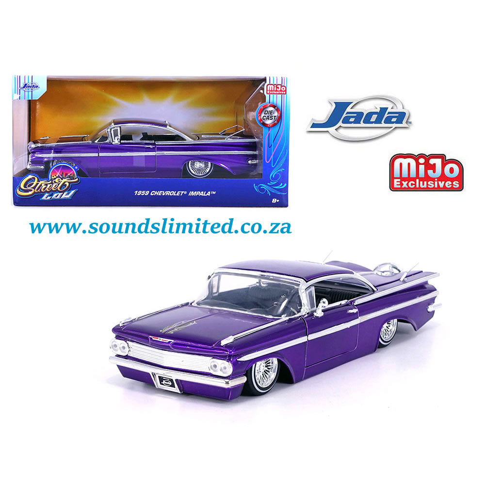 Jada Toys 35591 1959 Chevrolet Impala SS Lowrider Wire Wheels Candy Purple Street Low 1/24