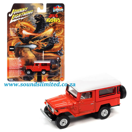 Johnny Lightning 1980 Toyota Land Cruiser Red with White Top "Godzilla vs. King Ghidorah" JLCP012
