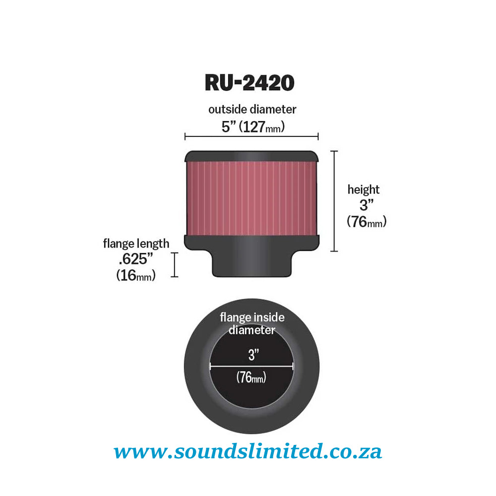 K&N High-Flow Original Universal Air Filter - 3"FLG, 5"OD, 3"H RU-2420