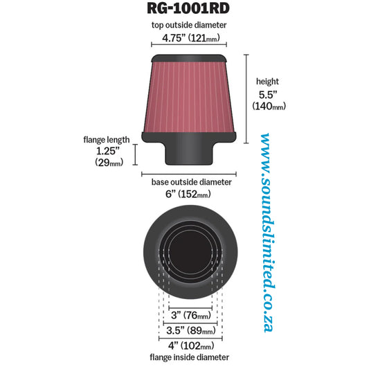 K&N Universal Chrome Filter Multi Lingual RG-1001RD-L - 76/89/102mm