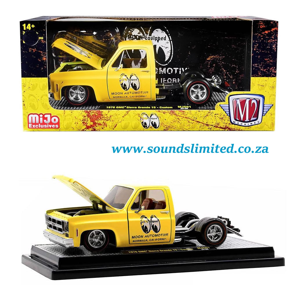M2 Machines 1/24 1976 GMC Sierra Grande 15 Custom Pickup Truck Yellow Mooneyes Limited Edition 3000 PCS MJS01-22-08