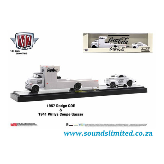 M2 Machines Auto Hauler TW19 1957 Dodge COE & 1941 Willys Coupe Gasser