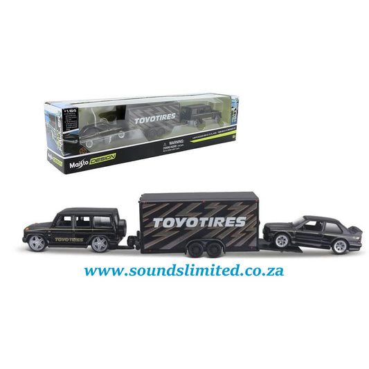 Maisto Mercedes Benz G-Wagon Trailer & BMW M3 E30 Set 1/64 11404 "Toyo Tires"