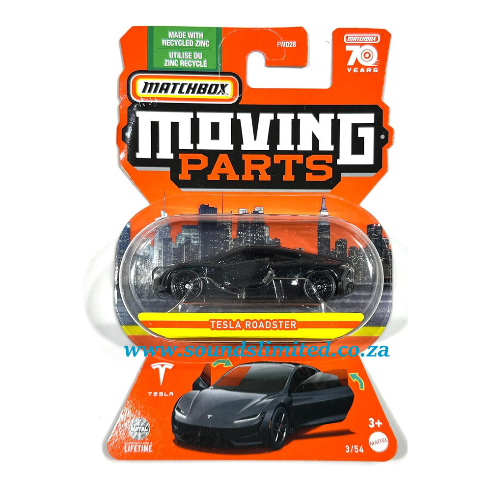 Matchbox Moving Parts 2023 Tesla Roadster Black #3 - 70 Years HLF88
